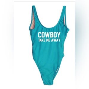 Ravesuits Take Me Away Cowboy Size Small One Piece Bathing Suit and Party Visor